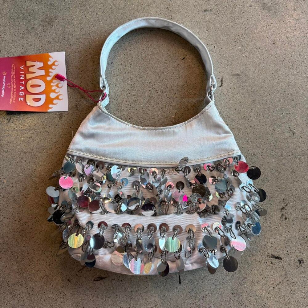 Vintage Y2K Silver Sequin Beaded Mini Purse